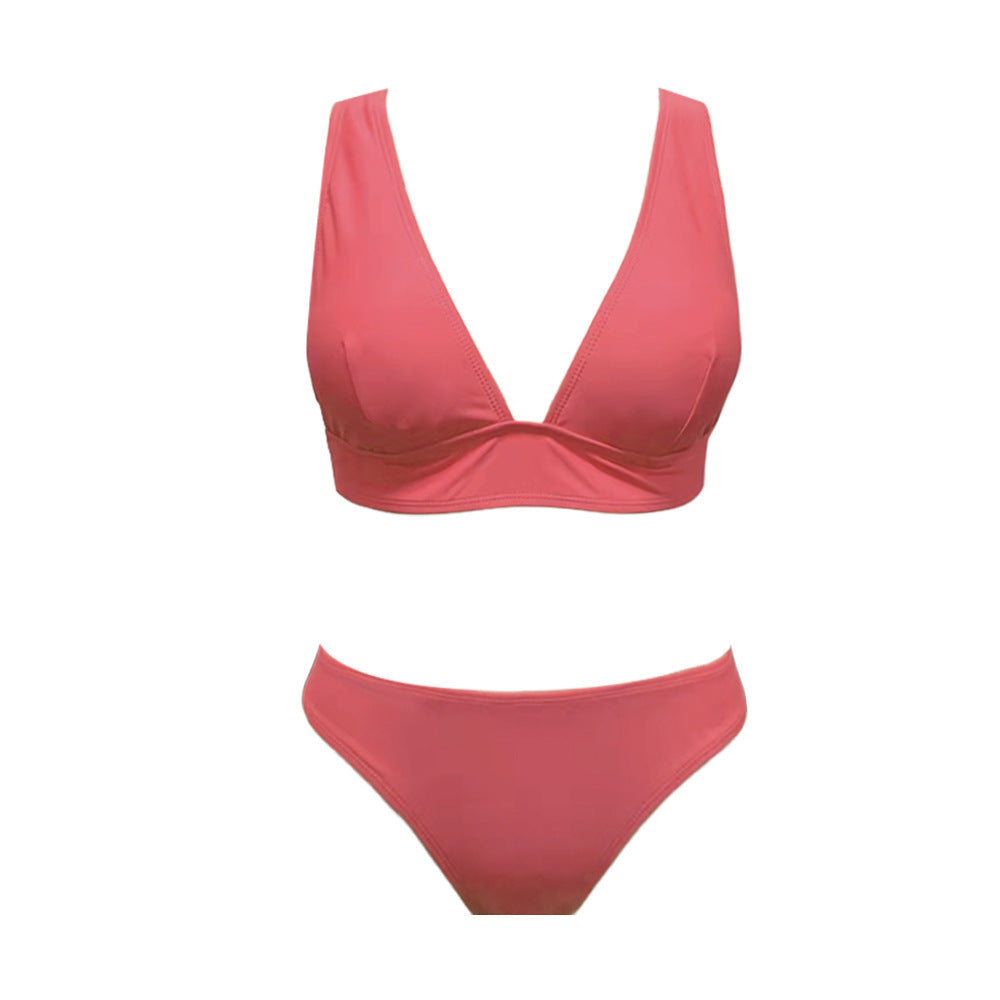 (customizable) new european and american high-waisted bikini swimsuit - ribbed, solid color, hot-selling sexy two-piece bikini