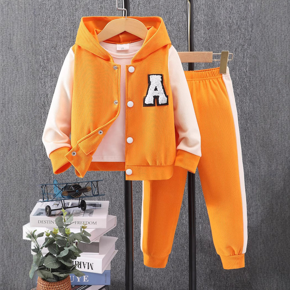 Children's long-sleeved hooded contrasting color a-line suit