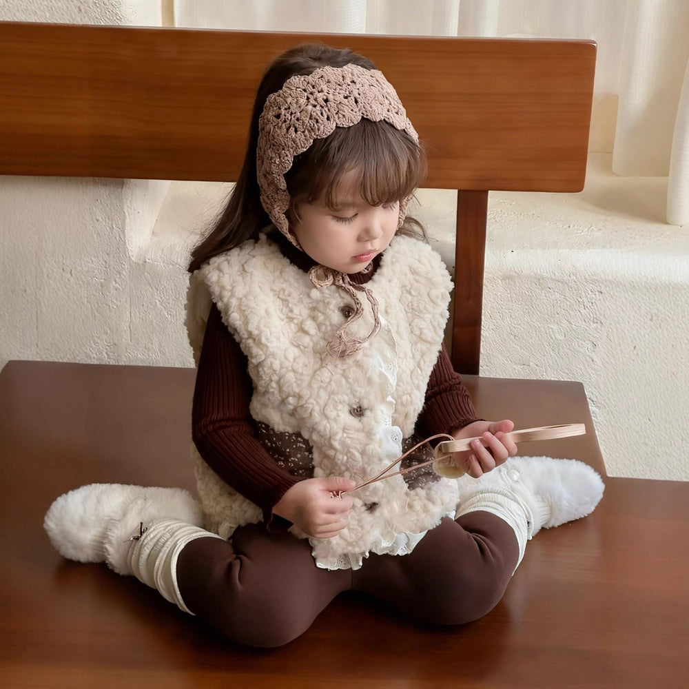Girls' outfit  new fashionable warm fuzzy vest coffee-colored sweater slouch socks leggings three-piece set