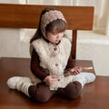 Girls' outfit  new fashionable warm fuzzy vest coffee-colored sweater slouch socks leggings three-piece set