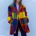 autumn european and american cross-border women's fashion: -ready long-sleeved, collared, color-blocked wool blend overcoat with print