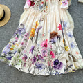 French retroelegancefashionprintingdress women's autumn clothes palace style straps waist single breasted large swing long skirt