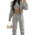 cross-border e-commerce european and american women's clothing: new summer collection - solid color casual activewear three-piece set (hoodie, sweatpants, and top)