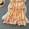 French riviera style printed cami dress - women's summer ruffle tiered dress - stunning and unique design