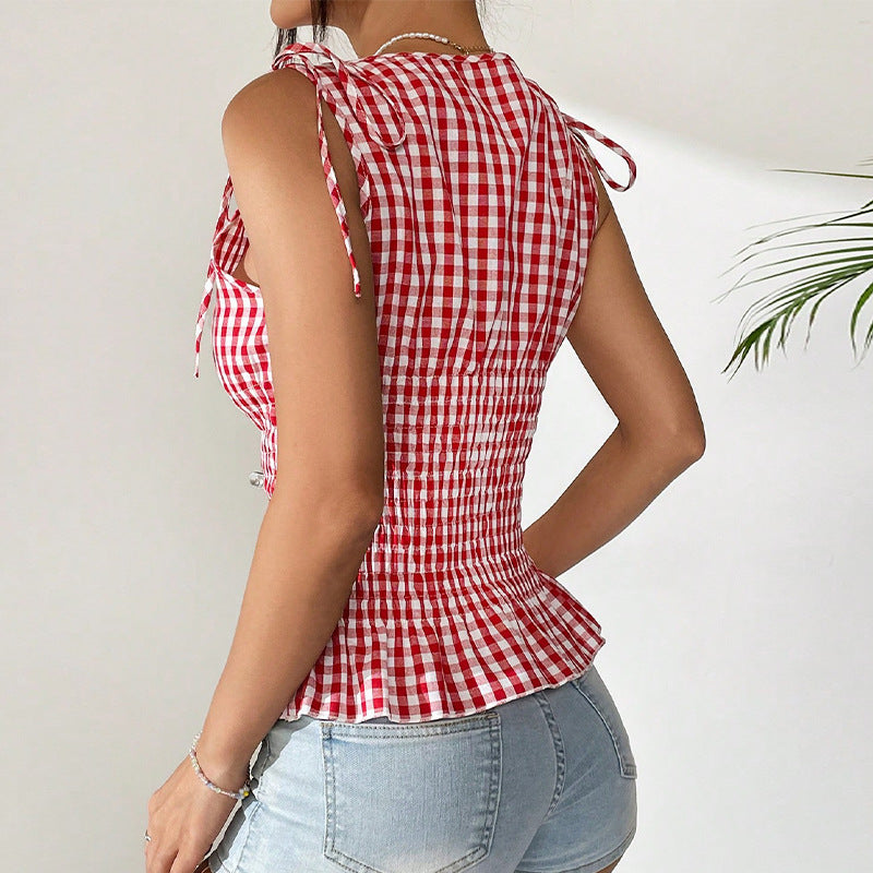 Small batches come to the picture to customize European and American plaid small suspender tops, women's clothing, contractors, materials, clear processing, and vests, women