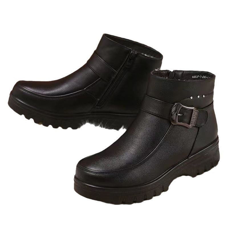 Winter slip-on fleece-lined cotton shoes heattech ladieswear shoes non-slipthickened cotton shoes for middle-aged and elderly people flatsnon-slip granny shoes