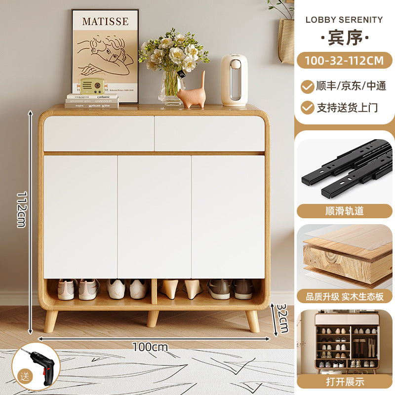 Shoe cabinet household entrance home storage integrated against the wall indoor entrance corridor corridor 2025 explosion solid wood shoe rack