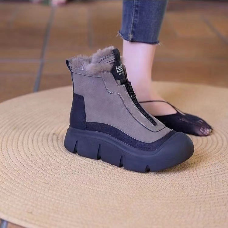 Fleece-lined warm leather boots & cotton boots - new 2026 winter collection - chunky sole, high-top snow boots for moms - lightweight, soft sole ankle boots