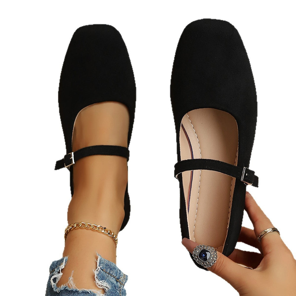 plus size suede flats women's  new square toe one-strap wedge mary jane shoes ballet shoes wholesale