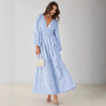 early spring new arrival: comfortable chiffon ruffle-trimmed, waist-cinching v-neck elegant maxi dress for women