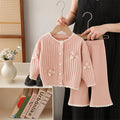 Girls' knit sweater jacket & pants set - new  collection with handmade floral accents