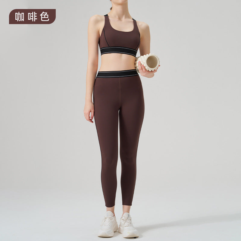 High-waisted activewear set for women - color block, open back, body-hugging, barely-there feel yoga set - running, fitness, yoga outfit with sports bra