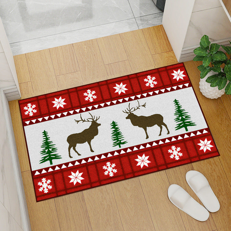Red christmas floor mat - santa claus & christmas tree coral fleece entrance mat for home & bar