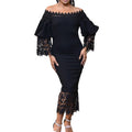 Amazon  spring/summer new lace patchwork off-the-shoulder bodycon evening gown - european & american style dress