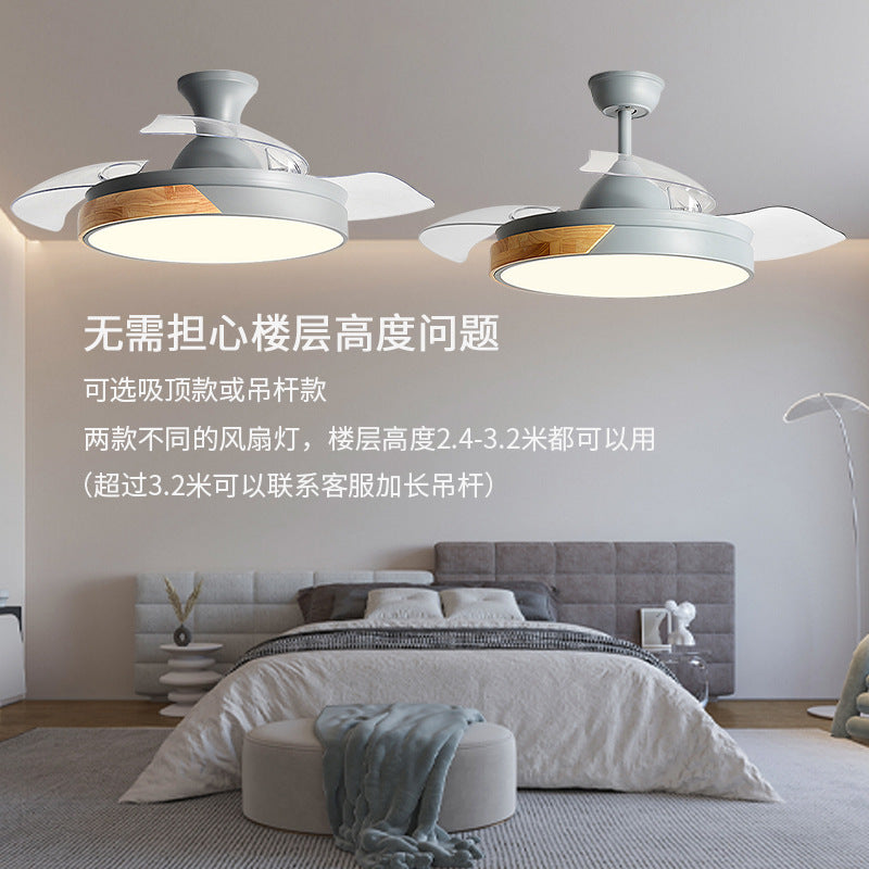Macaron fan light full spectrum restaurant ceiling fan light Nordic log wind bedroom soft wind electric fan light Zhongshan lighting
