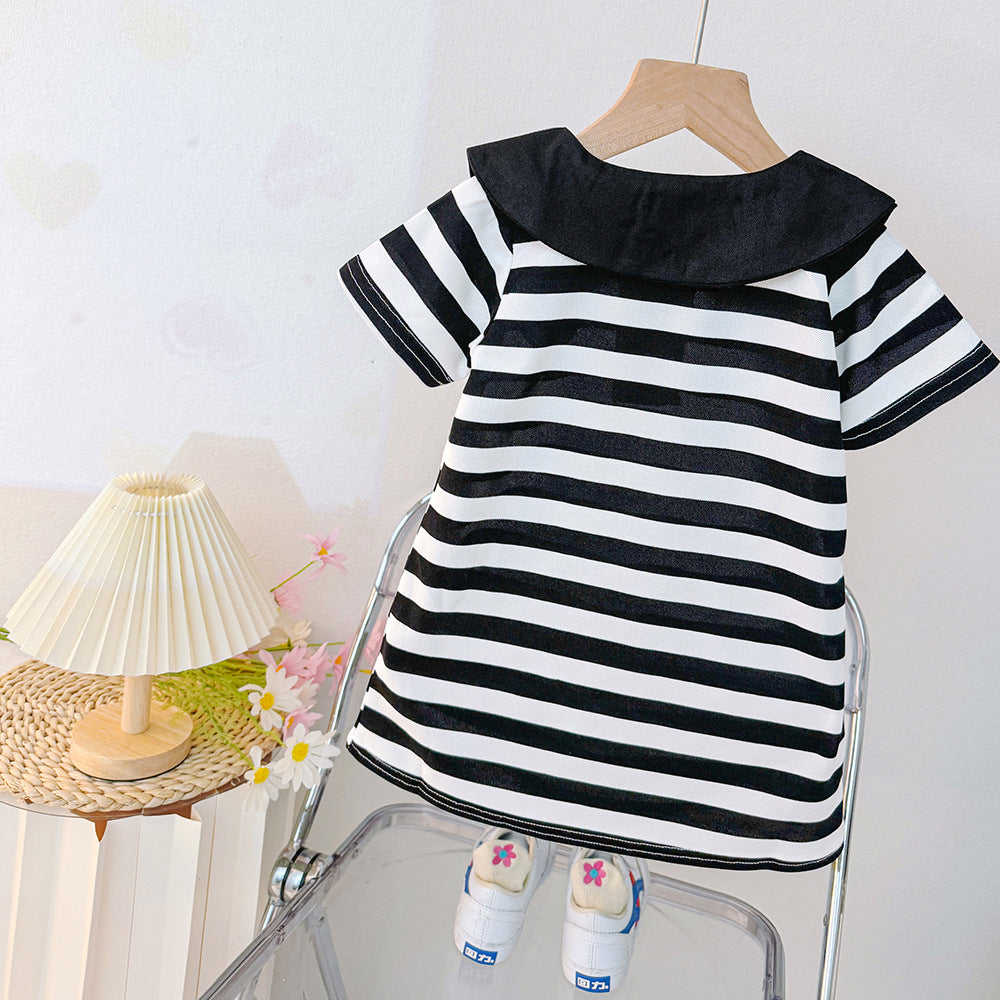 Girls' princess dress -  summer new arrival: stylish korean style, sweet and cute striped polo dress for babies