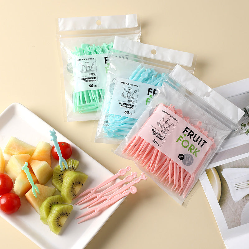 Fruit fork set - disposable plastic two-pronged fruit picks for home use - perfect for fruit, cakes, desserts, and snacks