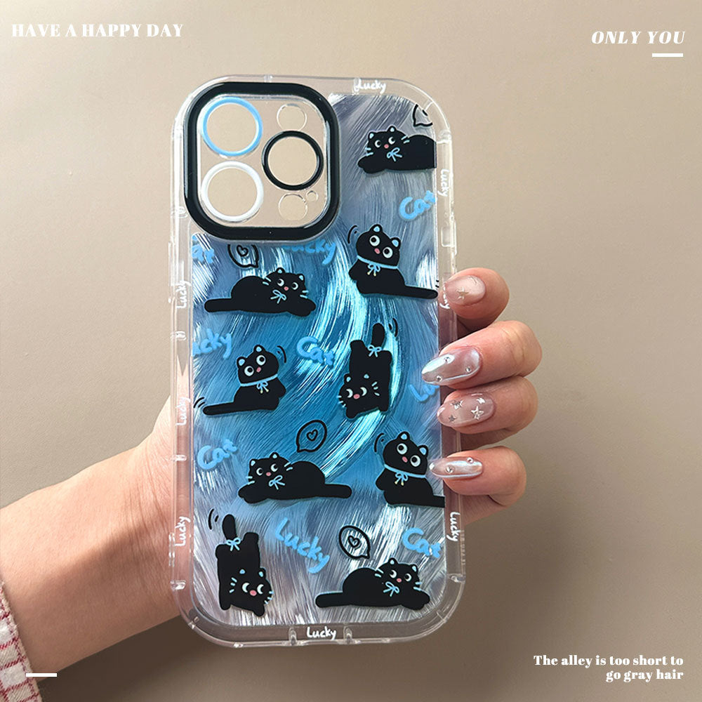 Cute round edge feather blue cat mobile phone case anti-fingerprint suitable for 16promaxiphone15 protective cover