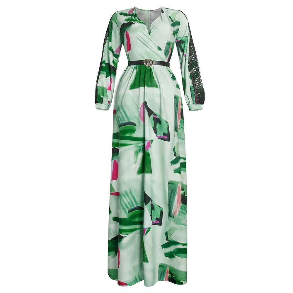 Amazon  plus size women's floral swing dress - new arrival, cinched waist, lace trim, elegant dress