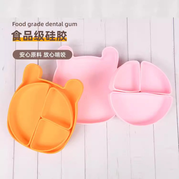 Cross-border food-grade silicone dinner plate, cartoon rabbit shape non-slip and anti-dirty, dinner plate fork and spoon set feeding tableware