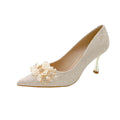 Champagne floral wedding shoes women's stiletto heel 2025 new crystal high heels banquet bridal shoes