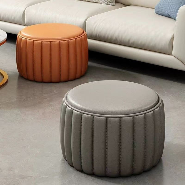 Small stool low stool round stool Internet celebrity shoe changing stool can sit bench living room coffee table sofa solid wood durable leather stool cp