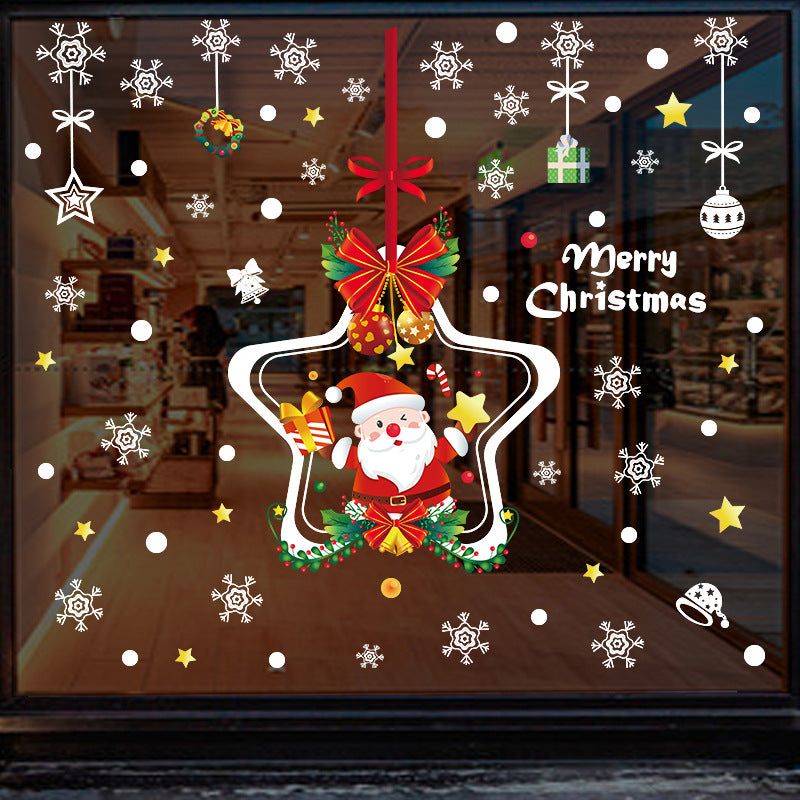 Christmas decoration glass door sticker shop window arrangement Santa Claus snowflake star hanging ring glue-free static sticker