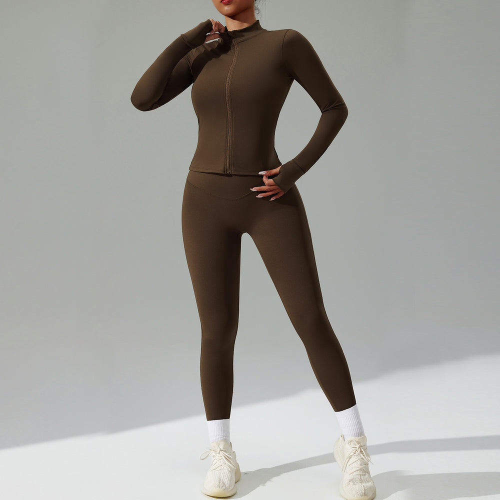new women's tight-fitting yoga set - cardigan running sportswear set, quick-dry fitness outfit, three-piece set
