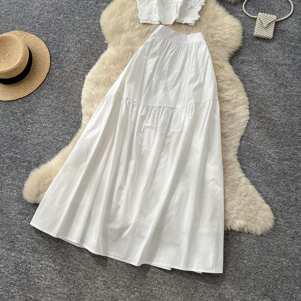 French sweet style blue vest high-waisted tiered skirt two-piece set - women's summer commute chic slimming elegant outfit