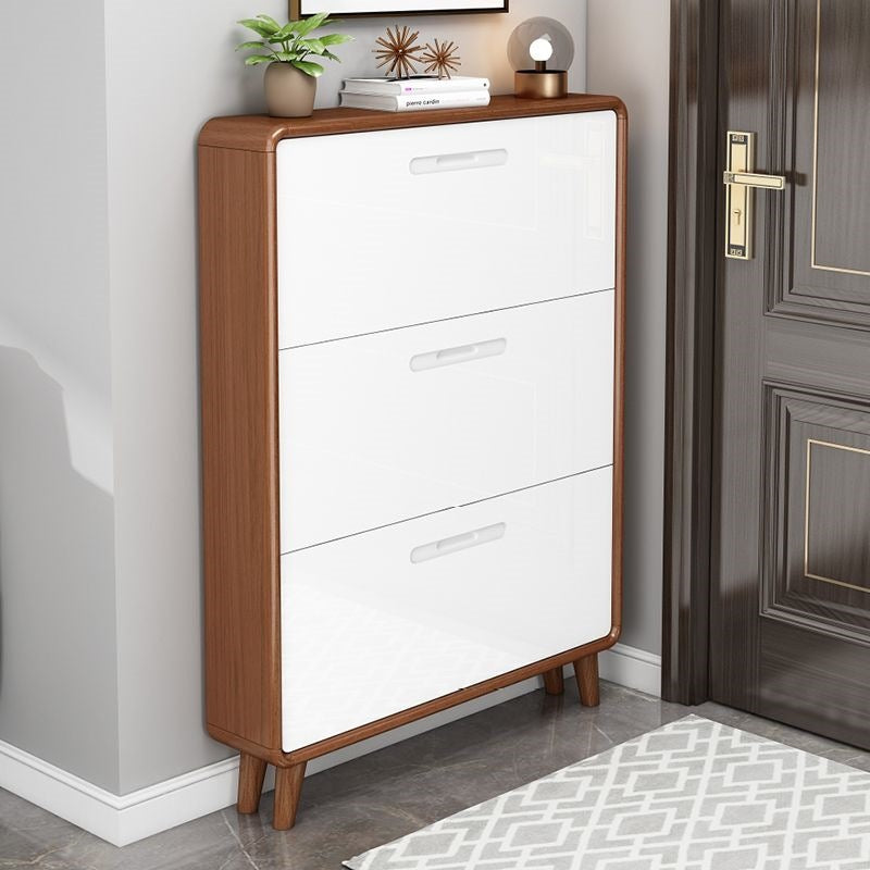 Solid wood shoe cabinet - slim, large capacity, space-saving design for home entryways, small apartments, and modern hallways
