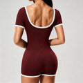 European and american style two-piece look color block cami sports bodysuit - one-piece yoga outfit - open back outdoor fitness jumpsuit for women