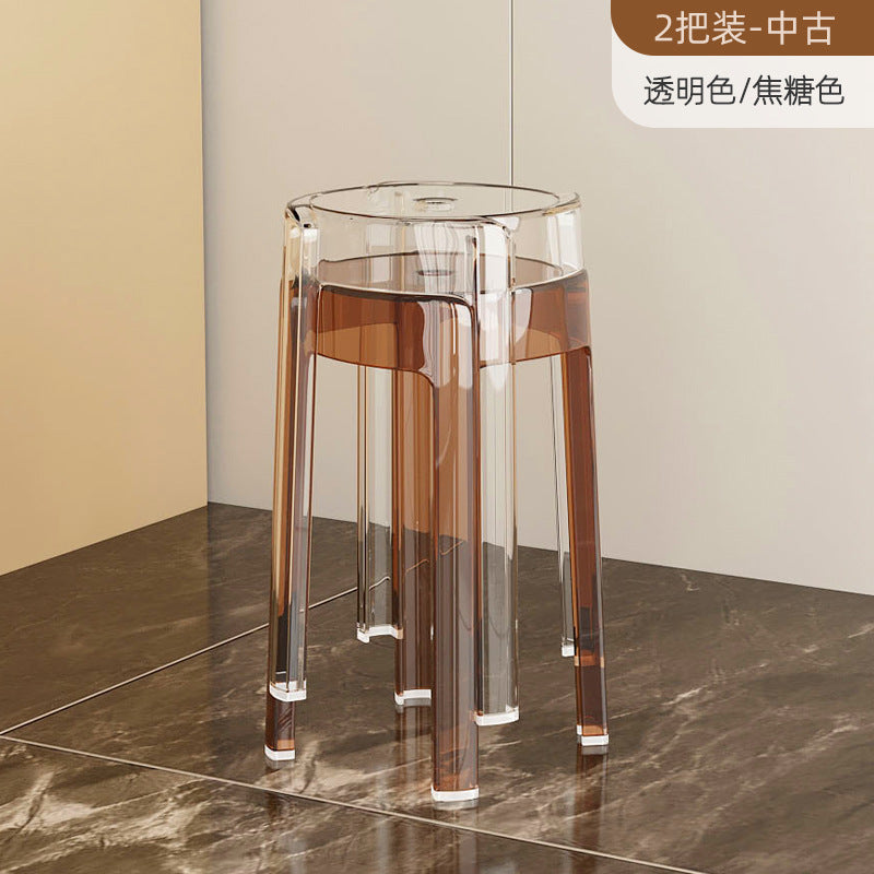 Acrylic plastic stool can be stacked household thickened modern simple stacked transparent chair windmill round rubber bench
