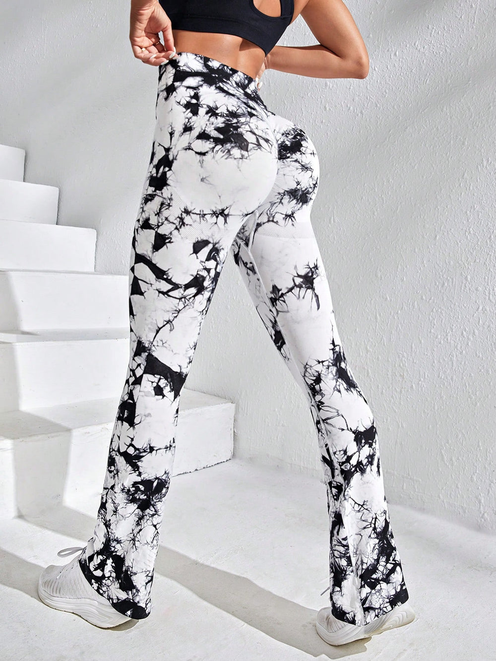 Tie-dye yoga pants, tie-dye bell-bottom pants, tie-dye yoga pants, sports fitness wear, moisture-wicking, high-elasticity butt lift for women
