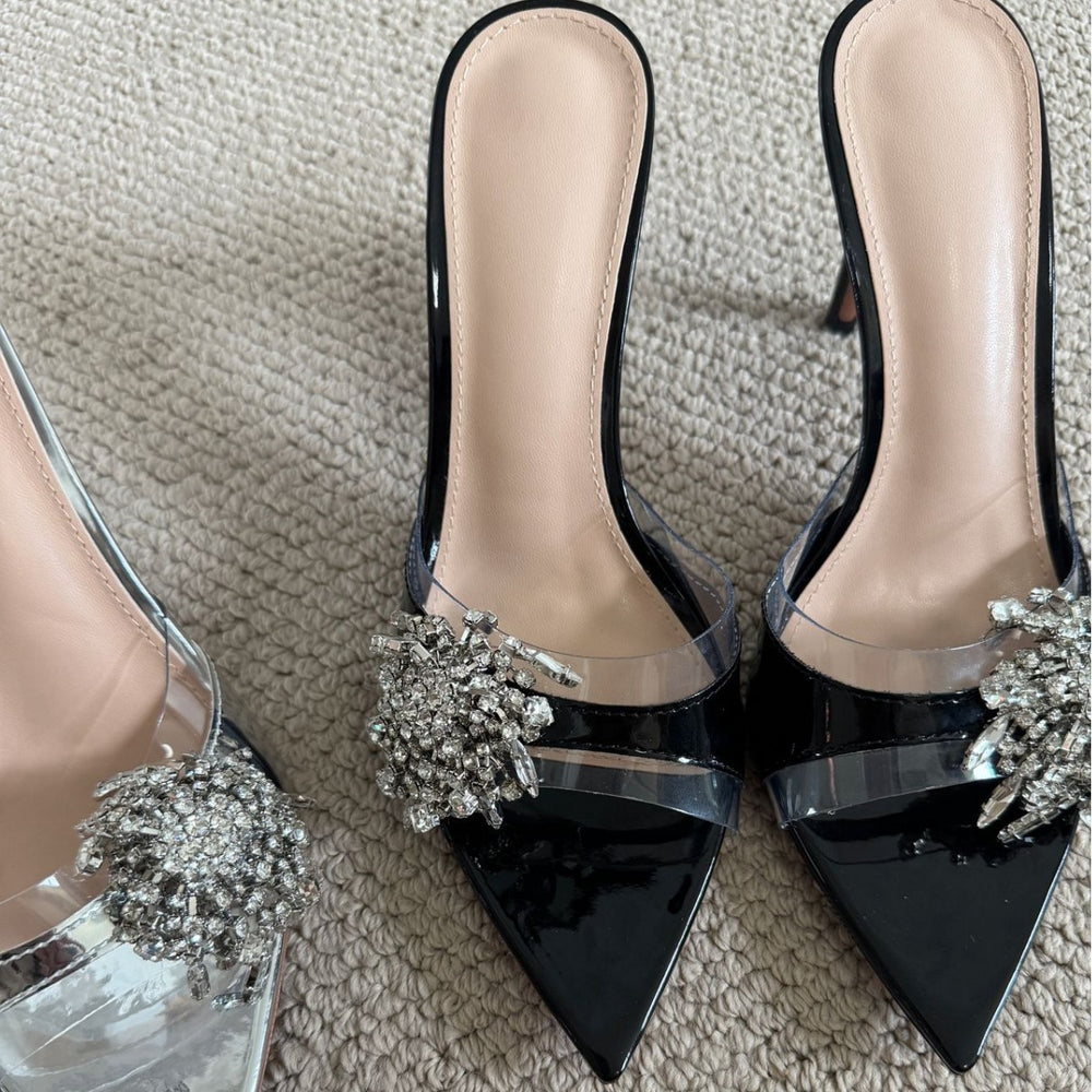 Wo huizhou city 2026 summer women's rhinestone high heel slippers pointed toe stiletto fashion european and american style light luxury