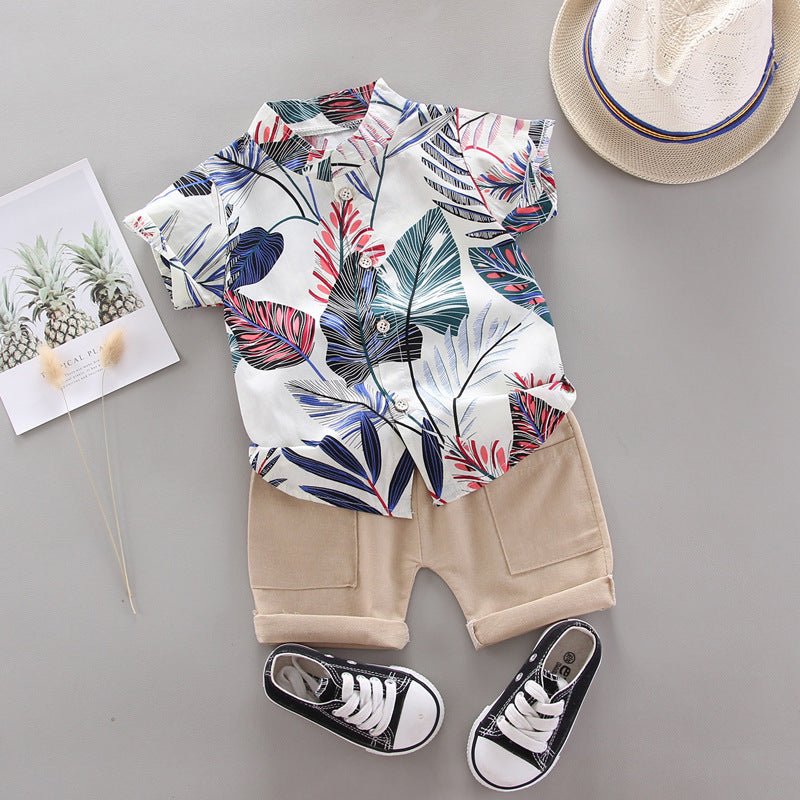 Kids' short-sleeve set: boys' printed shirt, southeast asian style shirt set, children's clothing cross-border wholesale