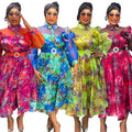 Amazon plus size women's fashion european and american cross-border e-commerce  new spring/summer colorful tie-dye print dress