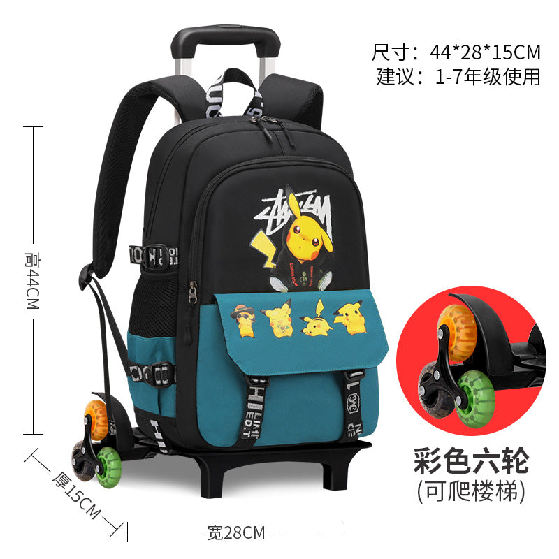 Primary school students tie rod schoolbag men's and women's six-wheel staircase climbing removable tie rod schoolbag second to sixth grade factory direct sales