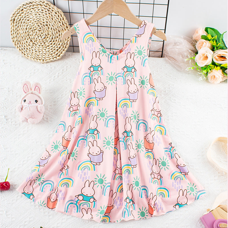 Girls' dress  new summer collection v-neck milk silk dress stylish girl sleeveless sweet style dress