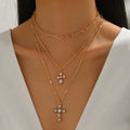new arrival double-layer cross necklace for women casual stacking design with diamonds eleganteasiest for match pendant clavicle chain