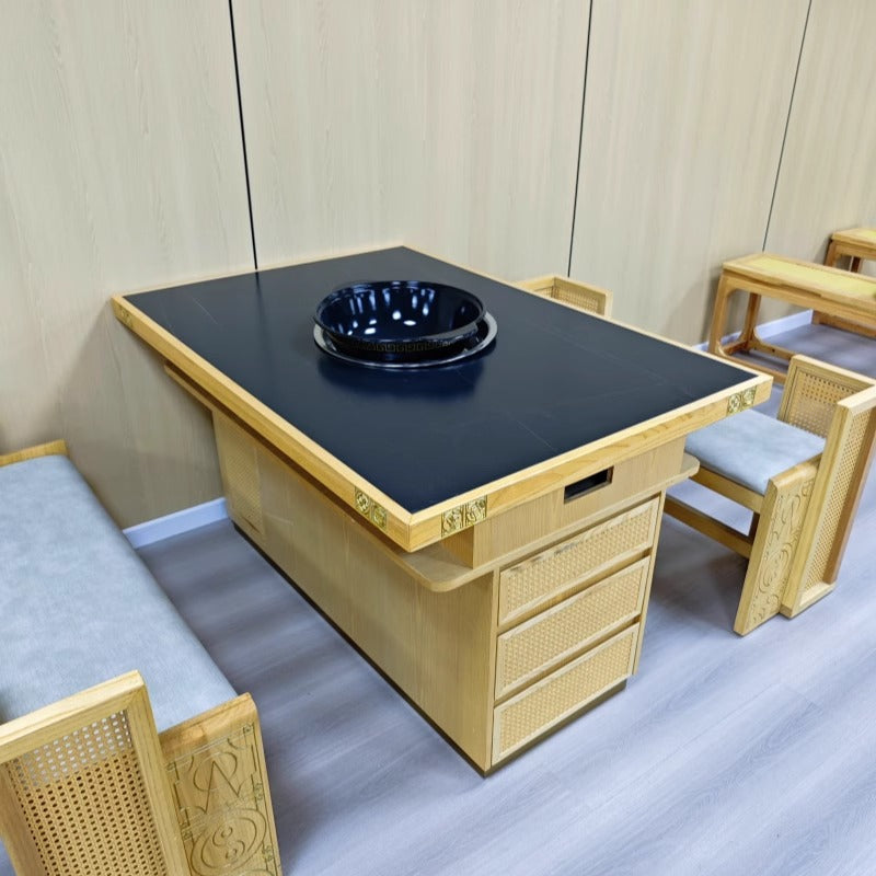 Customized hot pot barbecue table, smokeless purifier, induction cooker, integrated roasting and rinsing, skewers of fragrant barbecue shop, hot pot tables and chairs