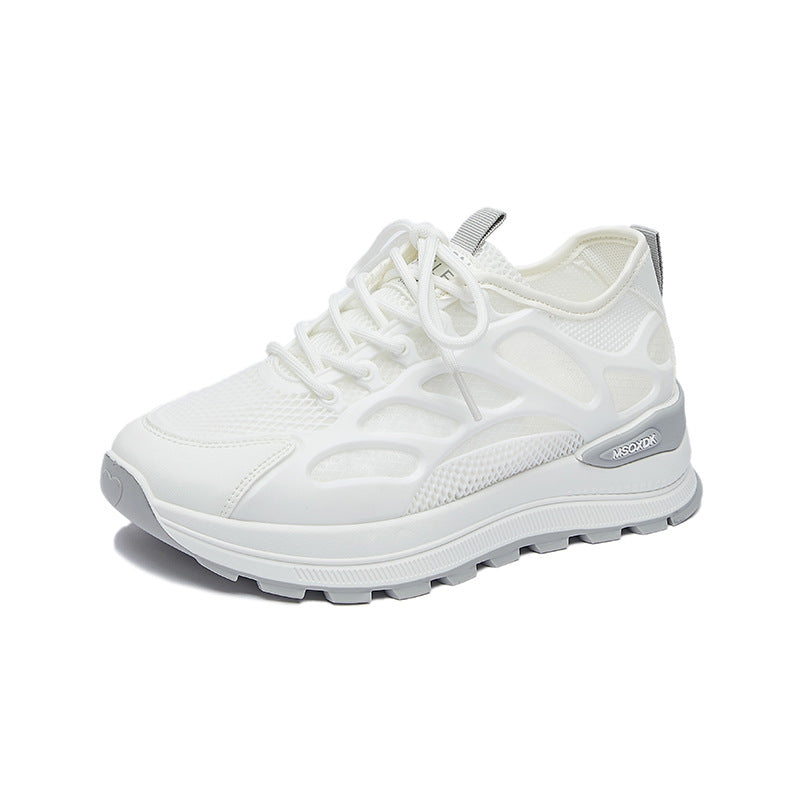 Height increasing white shoes 2026 new summer mesh breathable wedge heel mesh shoes thick sole cut outcasual dad shoes women's shoes