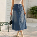 Fashion cross-border export  washed double flap pocket pants elastic waist raw edge hem slimming look street versatile skirt