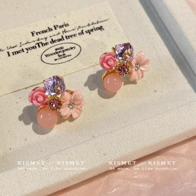 Holiday blooms: unique pink floral earrings - new spring collection for women, high-end studs with a niche design