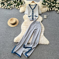 Light mature style stripesknittingcardiganloose pantstwo-piece setfemalesummer silmslimming lookfashionelegantsuit