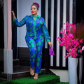 new african cross-border fashion: printed long-sleeve shirt and elastic waist pants casual set - basic women's apparel