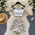 Lazy style contrast colortube top vest high waistshortstwo-piece set female summer popular fashionslimming looksexywork clothingsuit