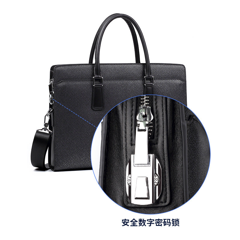New men's leather handbag business fashion anti-theft combination lock men's bag high-end sense 14-inch men's briefcase
