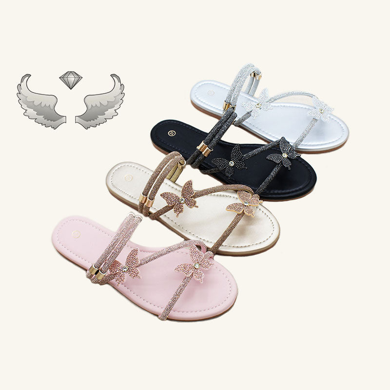 Cape Verde direct sales  fashion slippers women's flat bottom light luxury rhinestone slippers outer wear Ladies slippers
