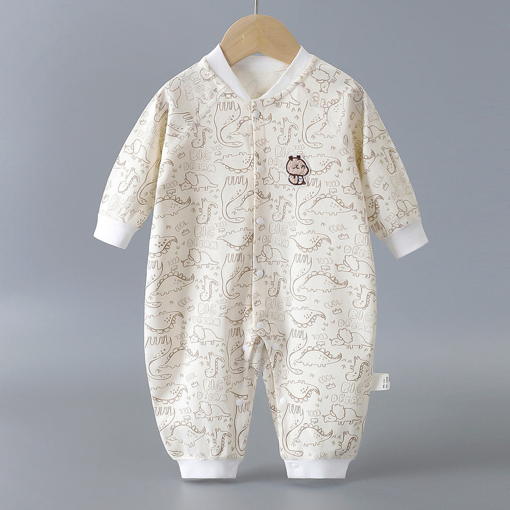 Infant and toddler pure cotton class a onesies, spring and autumn styles, long-sleeved rompers for baby boys and girls, seamless cartoon hooded pajamas, children's clothing