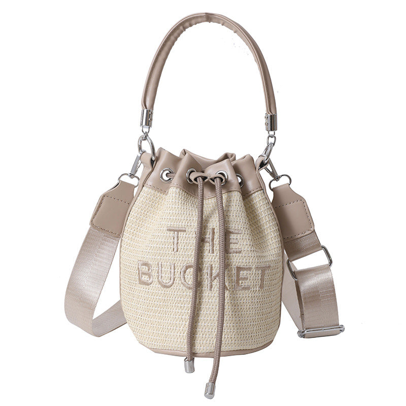 Woven handbag small bag women's new straw bucket bag summer popular niche style shoulder crossbody bag cylinder